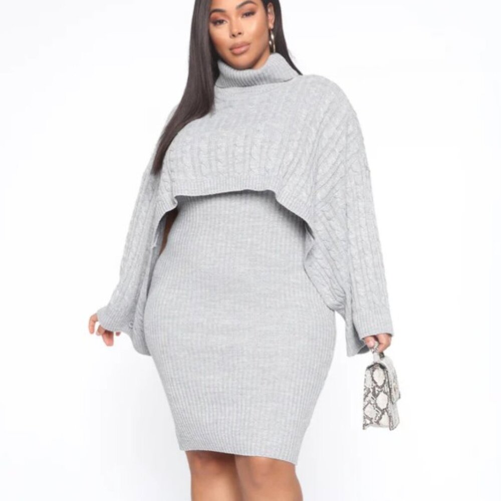 Fashion Nova Another Day Gray Two Piece Knit Sweater Midi Dress 1X NWT